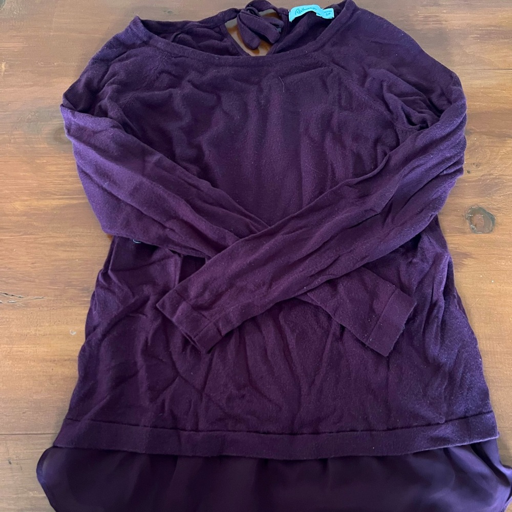 Pretty wine colour sweater with sheer bottom and tie back